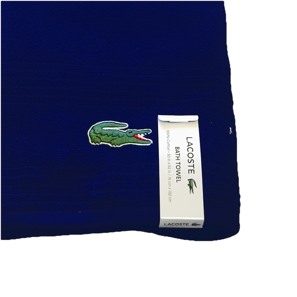 Lacoste ~ Navy Blue Bath Towel‎ 100% Cotton 30" x 52" Big Crocodile Logo (B) - Picture 2 of 6